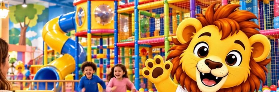 Playtoons lion with happy kids